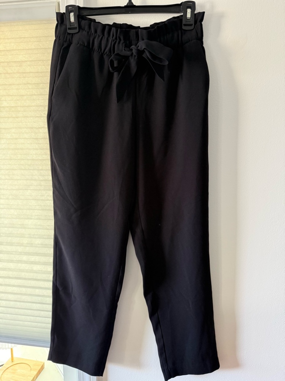LOFT Black Tie-Waist Straight Leg Pants - Picture 2 of 8